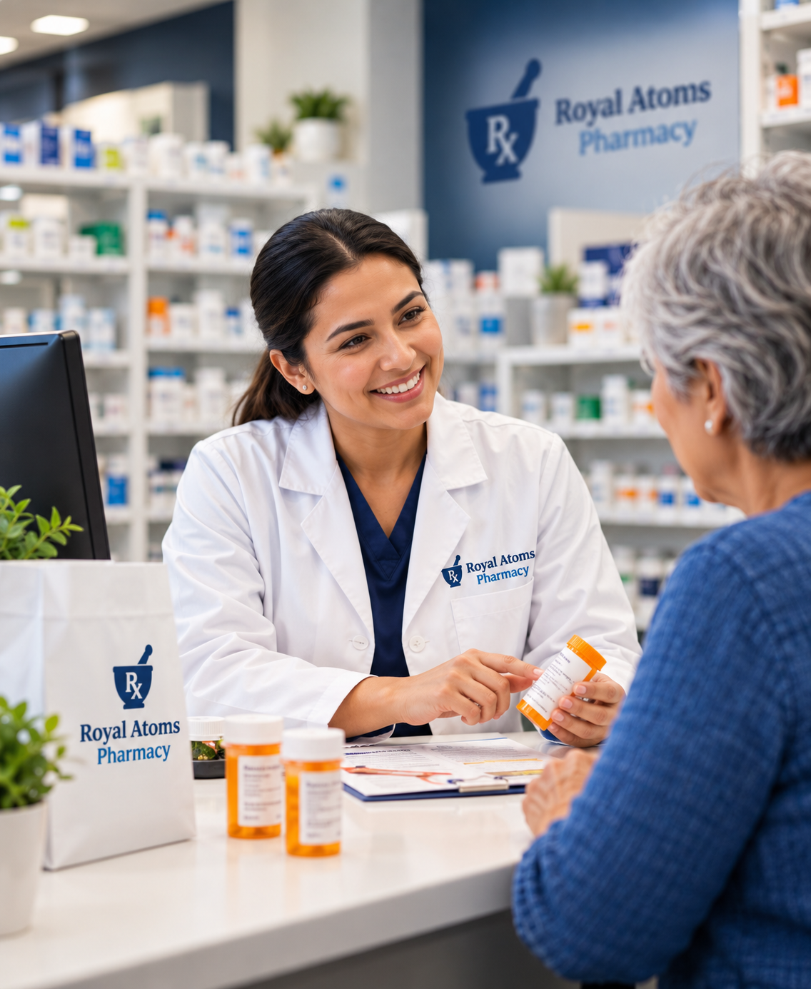 Pharmacy counter and shelves — to be replaced with real photography.