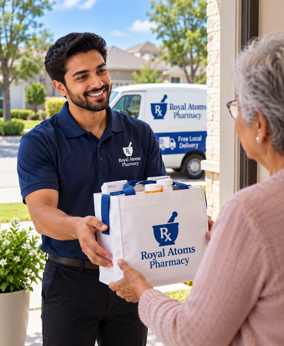 Local prescription delivery in a Pearland neighborhood — to be replaced with real photography.
