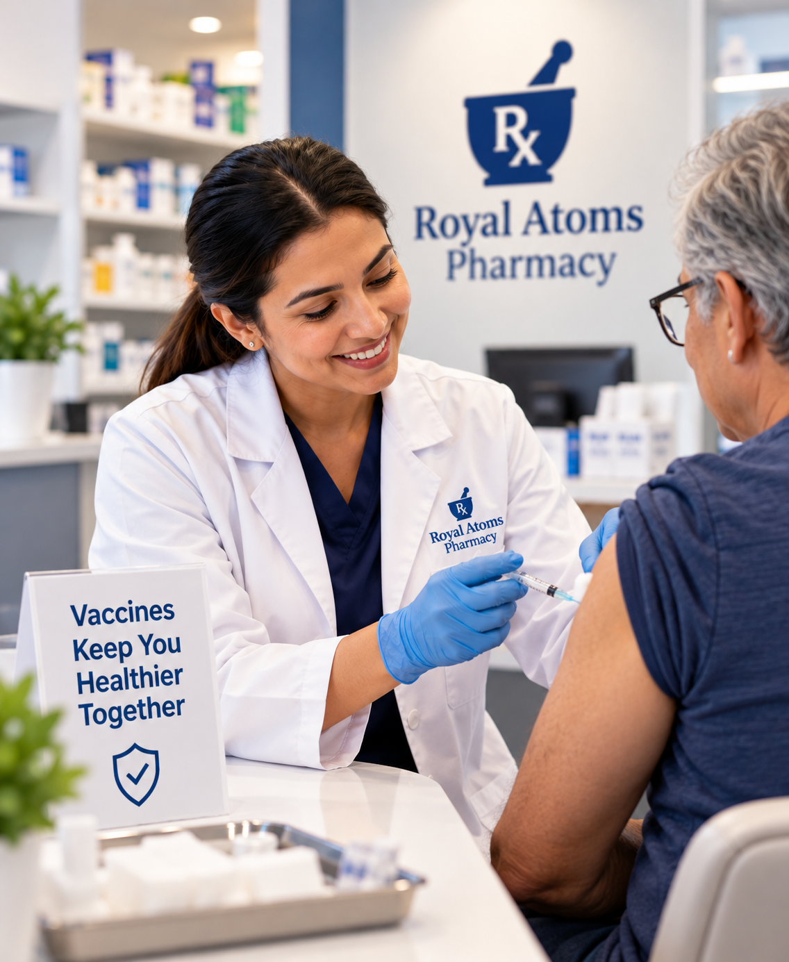 Vaccine vial and gloved hands — to be replaced with real photography.